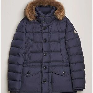 Moncler Cluny Down Parka Navy Jacket with Fur Trim size 2